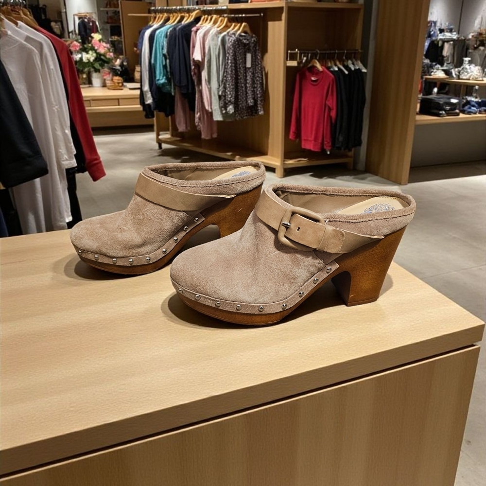 Vince Camuto Tan Suede Mules Sz 10